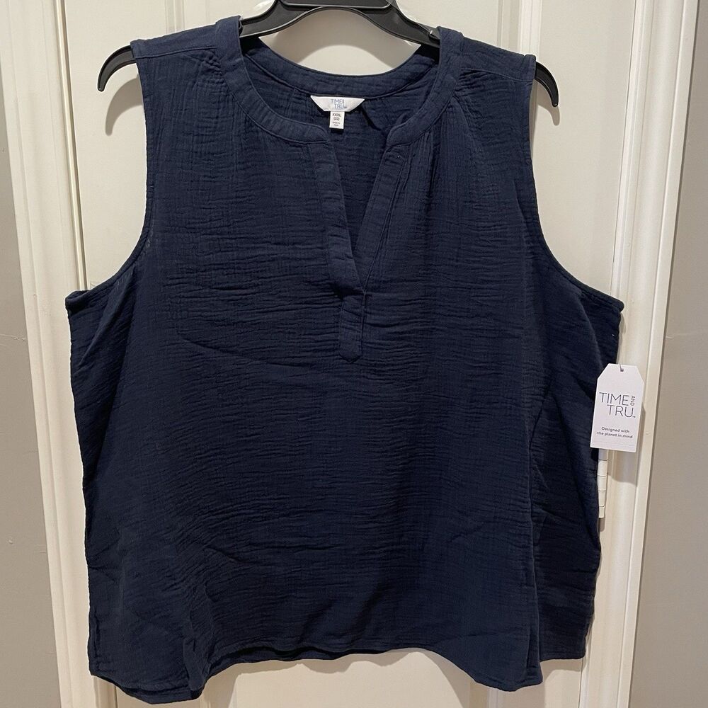 Time and Tru Navy V Neck Tank Top Sleeveless Blouse Women’s Plus Size 22 3X New